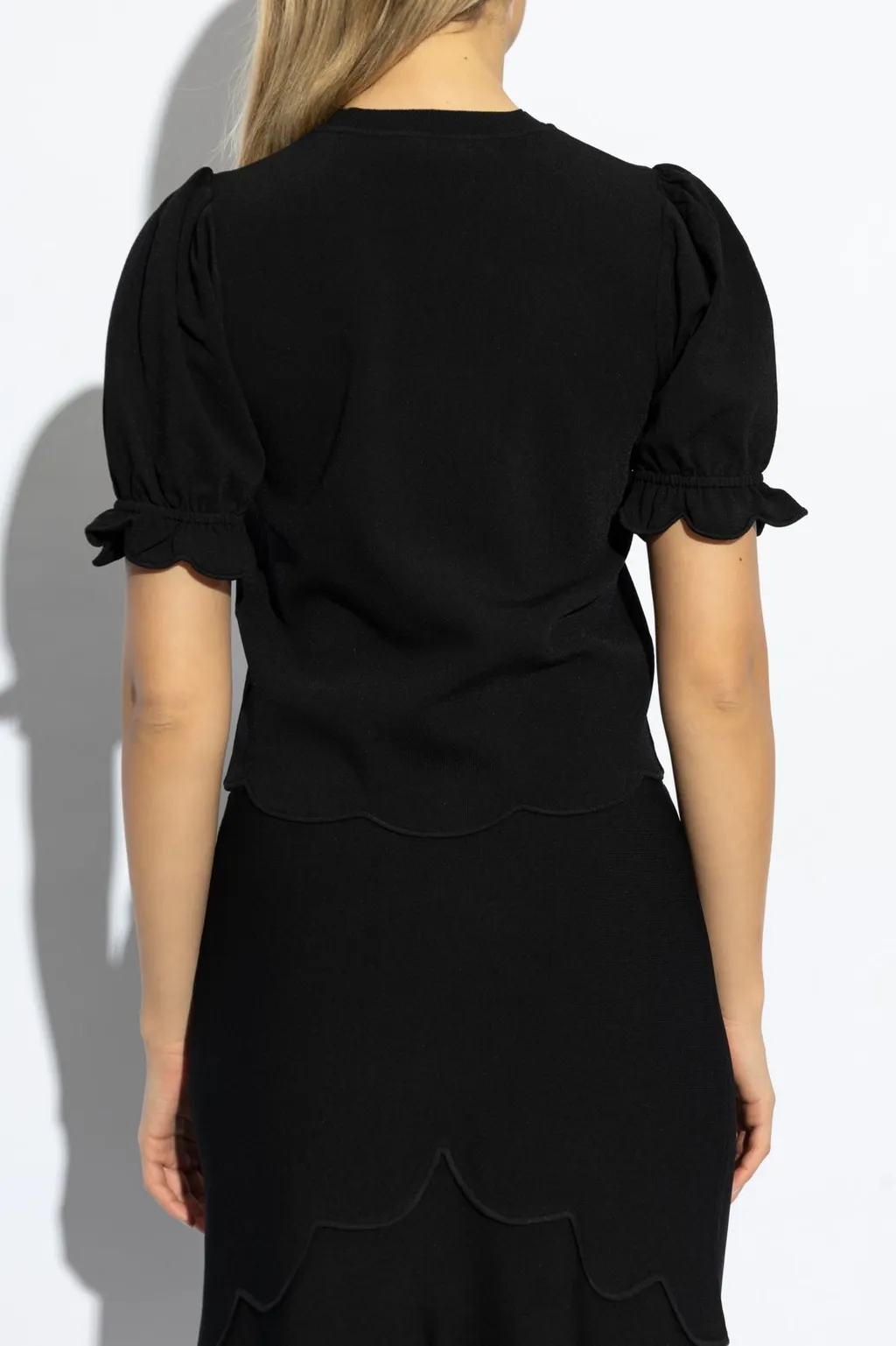 Top With Scalloped Hem And Puff Sleeves