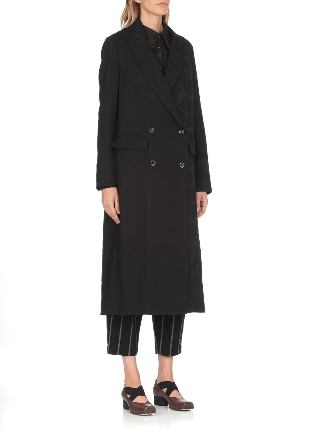 Double-Breasted Coat With Jacquard Detail
