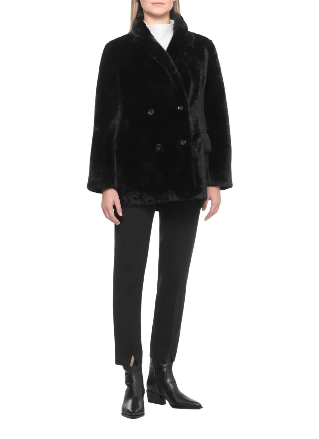 Double-Breasted Faux Fur Coat
