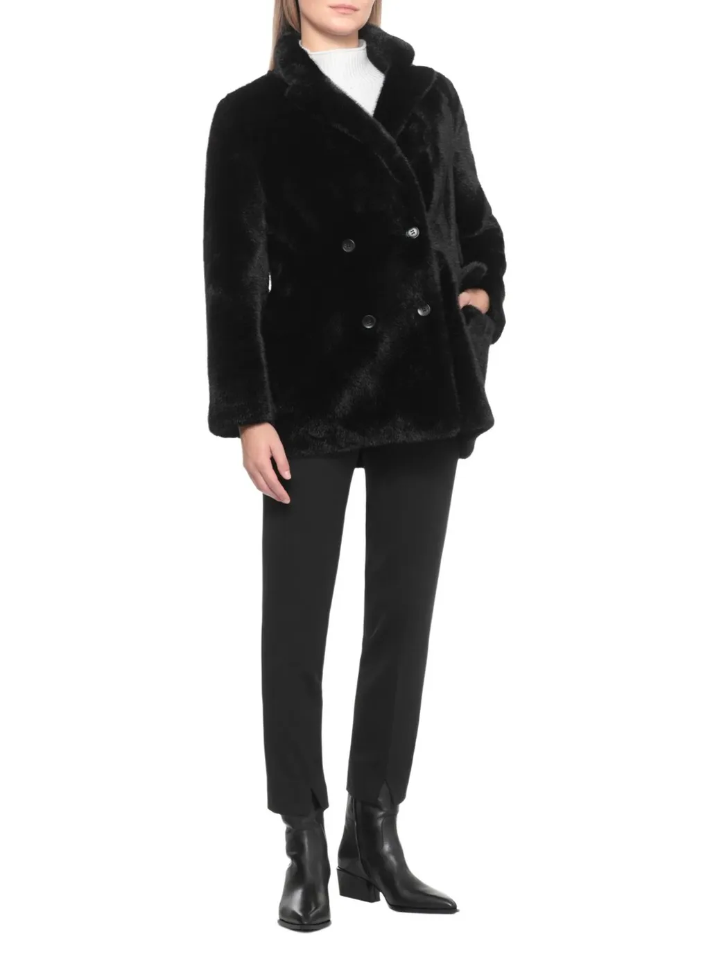 Double-Breasted Faux Fur Coat