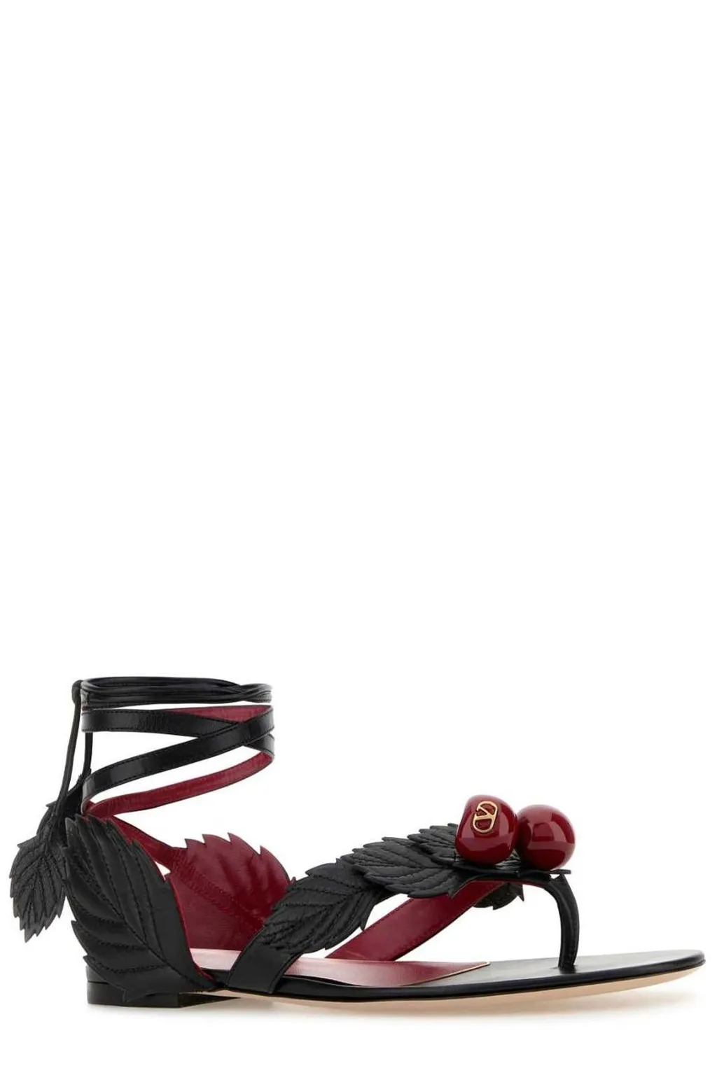 Cherry Embellished Leather Sandals