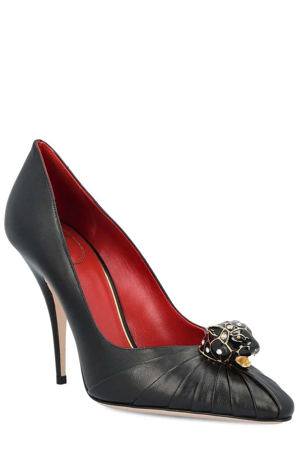 Panther-Embellished Leather Pumps