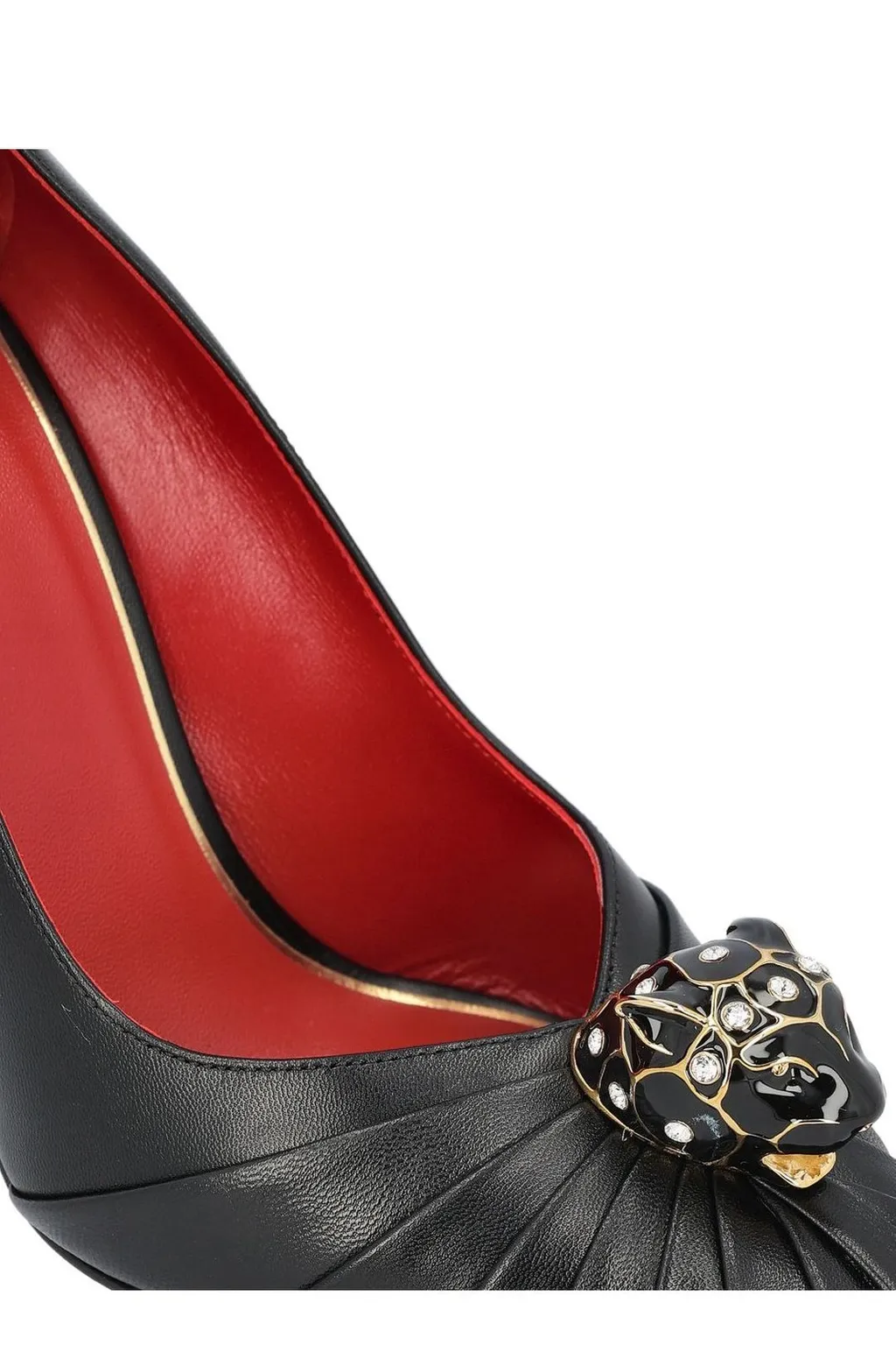 Panther-Embellished Leather Pumps