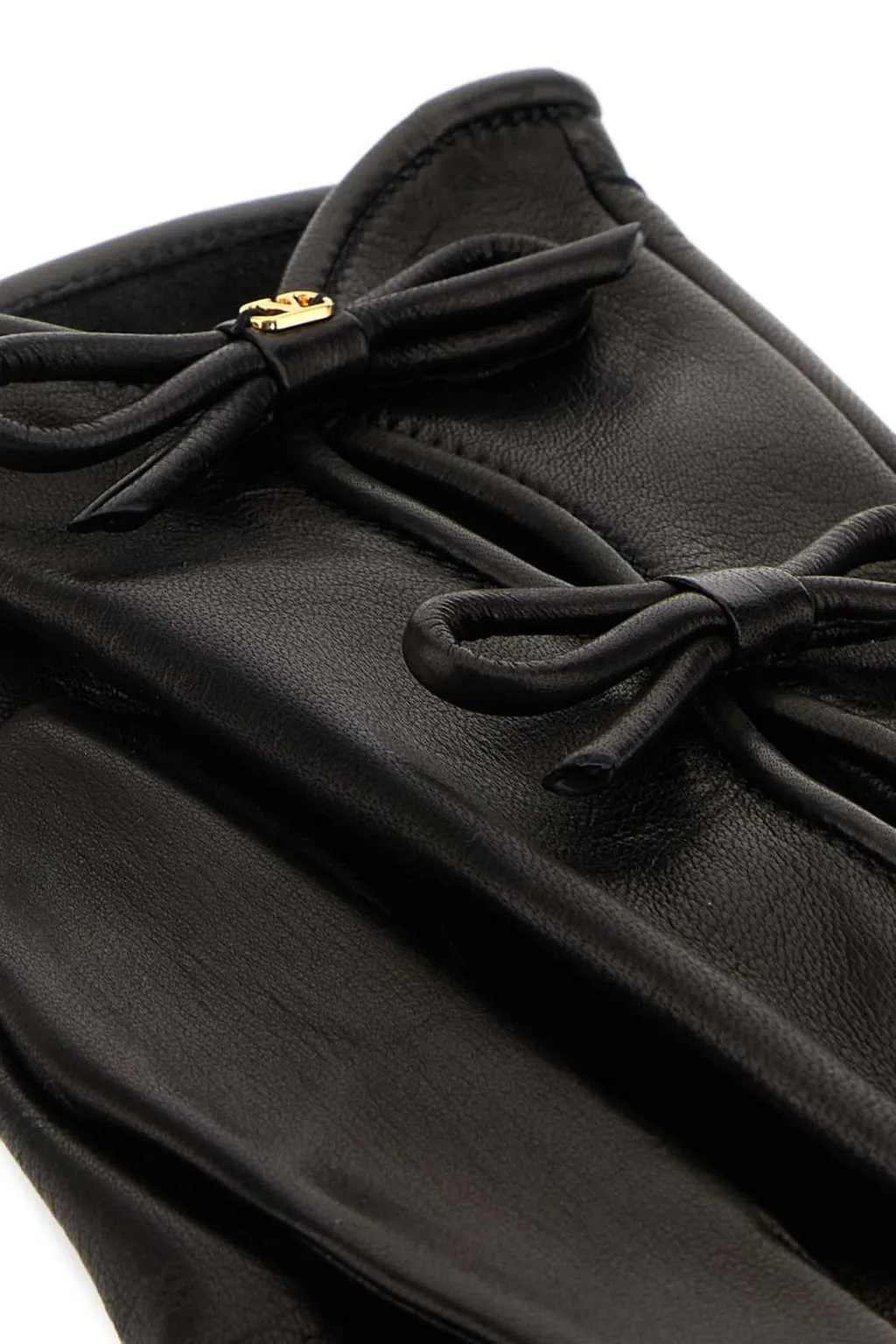 Leather Gloves With Bow Detail