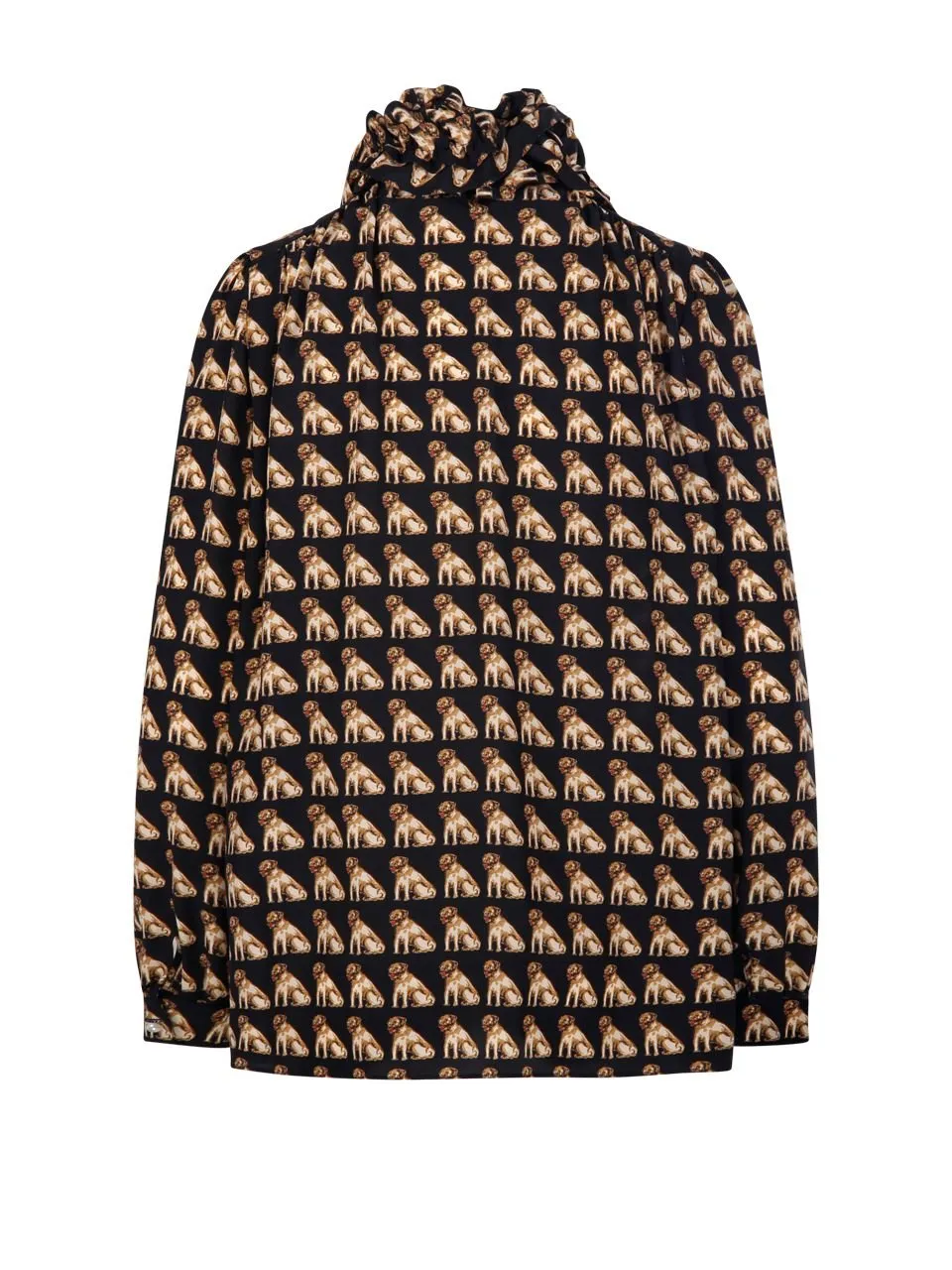 Printed Ruffled High-Neck Blouse