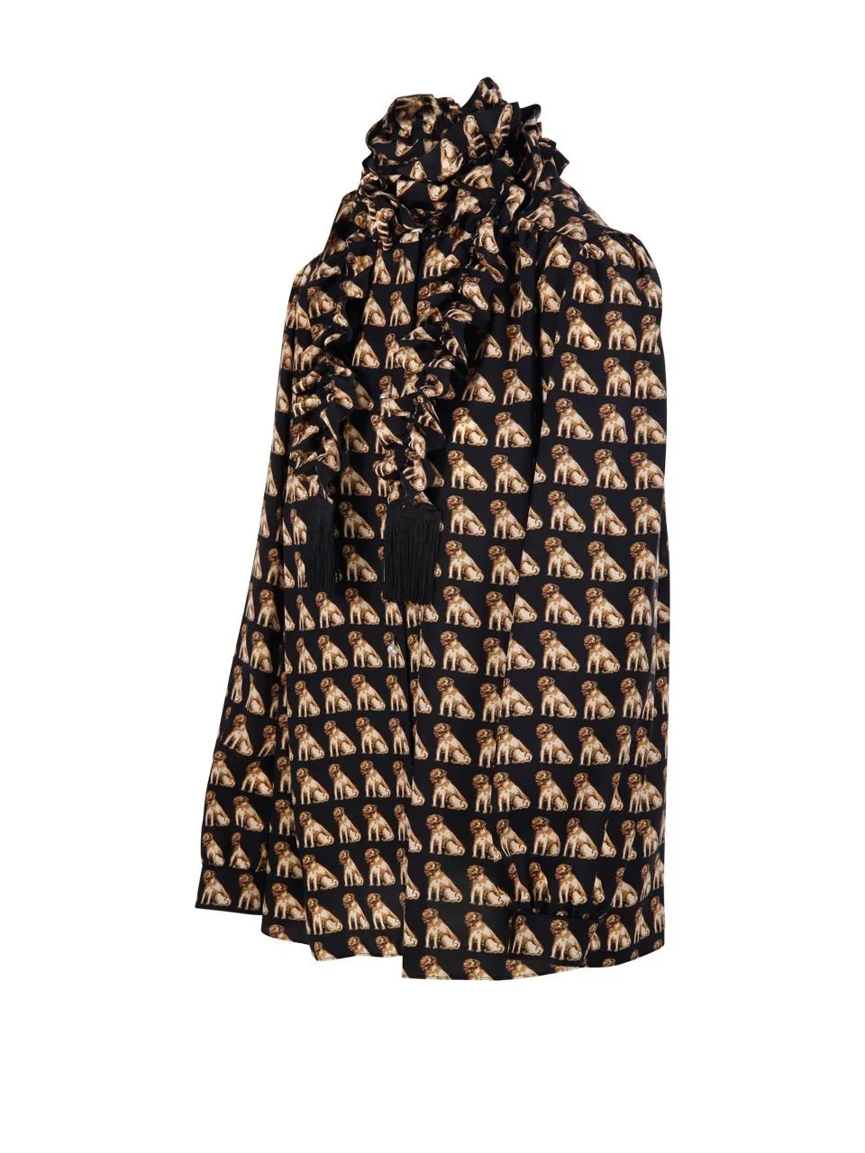 Printed Ruffled High-Neck Blouse