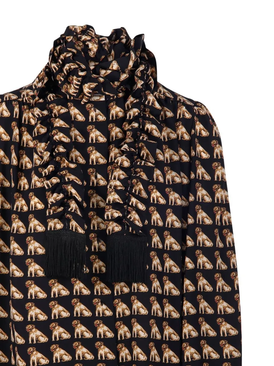 Printed Ruffled High-Neck Blouse