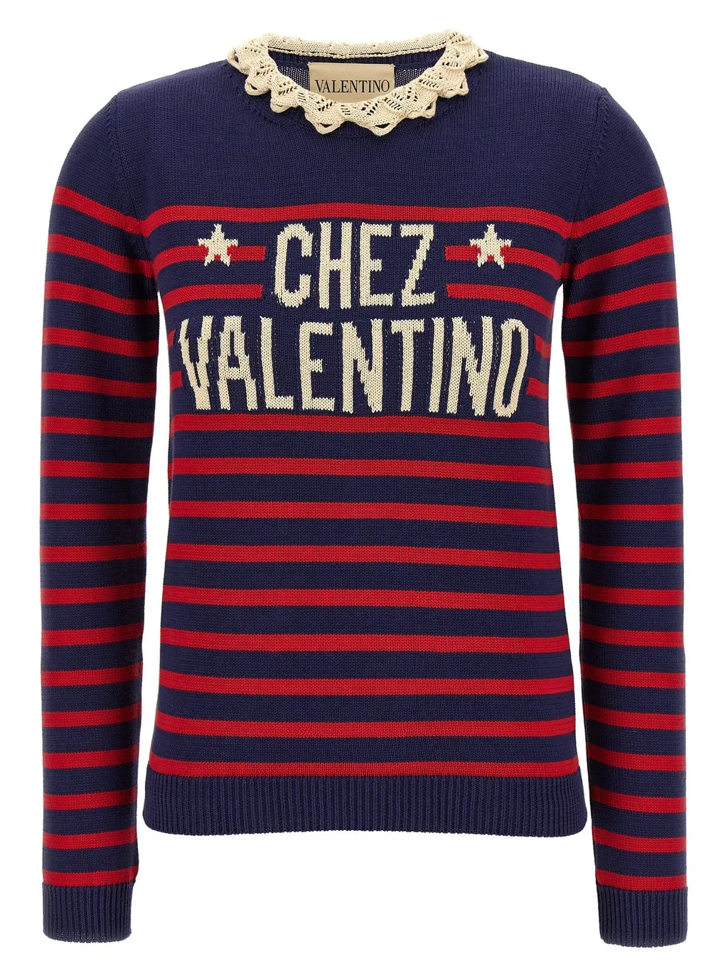 Striped Sweater With Lace Collar