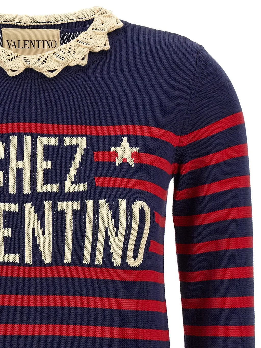 Striped Sweater With Lace Collar