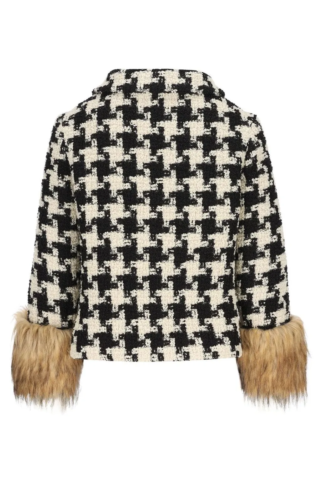 Houndstooth Jacket With Faux Fur Cuffs