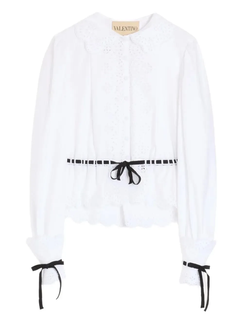 Cotton Poplin Blouse With Lace And Ribbon Details