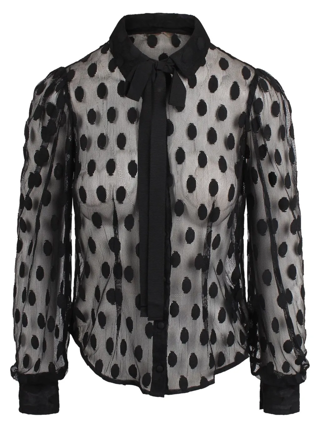 Polka Dot Sheer Blouse With Pussy Bow
