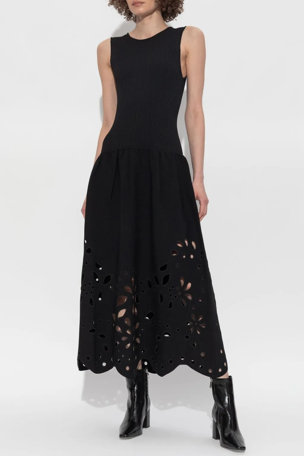Sleeveless Knit Dress With Eyelet Hem