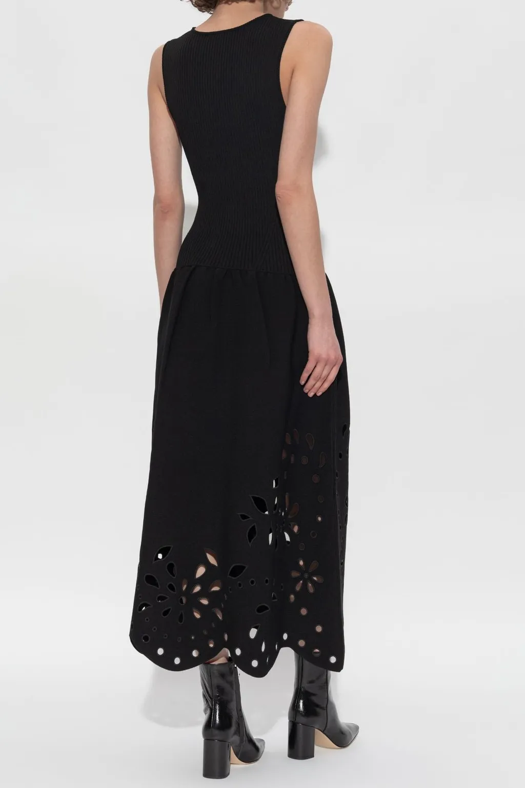 Sleeveless Knit Dress With Eyelet Hem