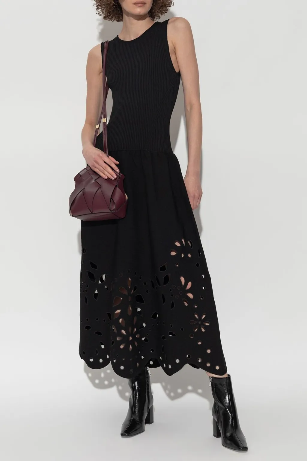 Sleeveless Knit Dress With Eyelet Hem