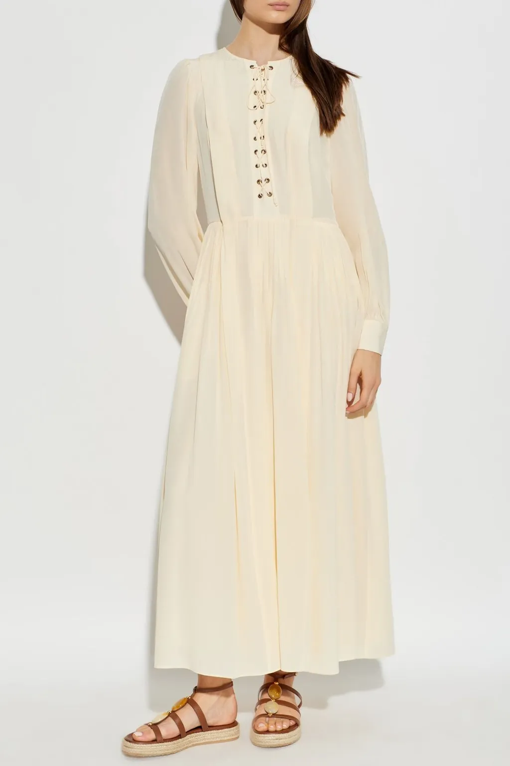 Long Sleeve Lace-Up Dress