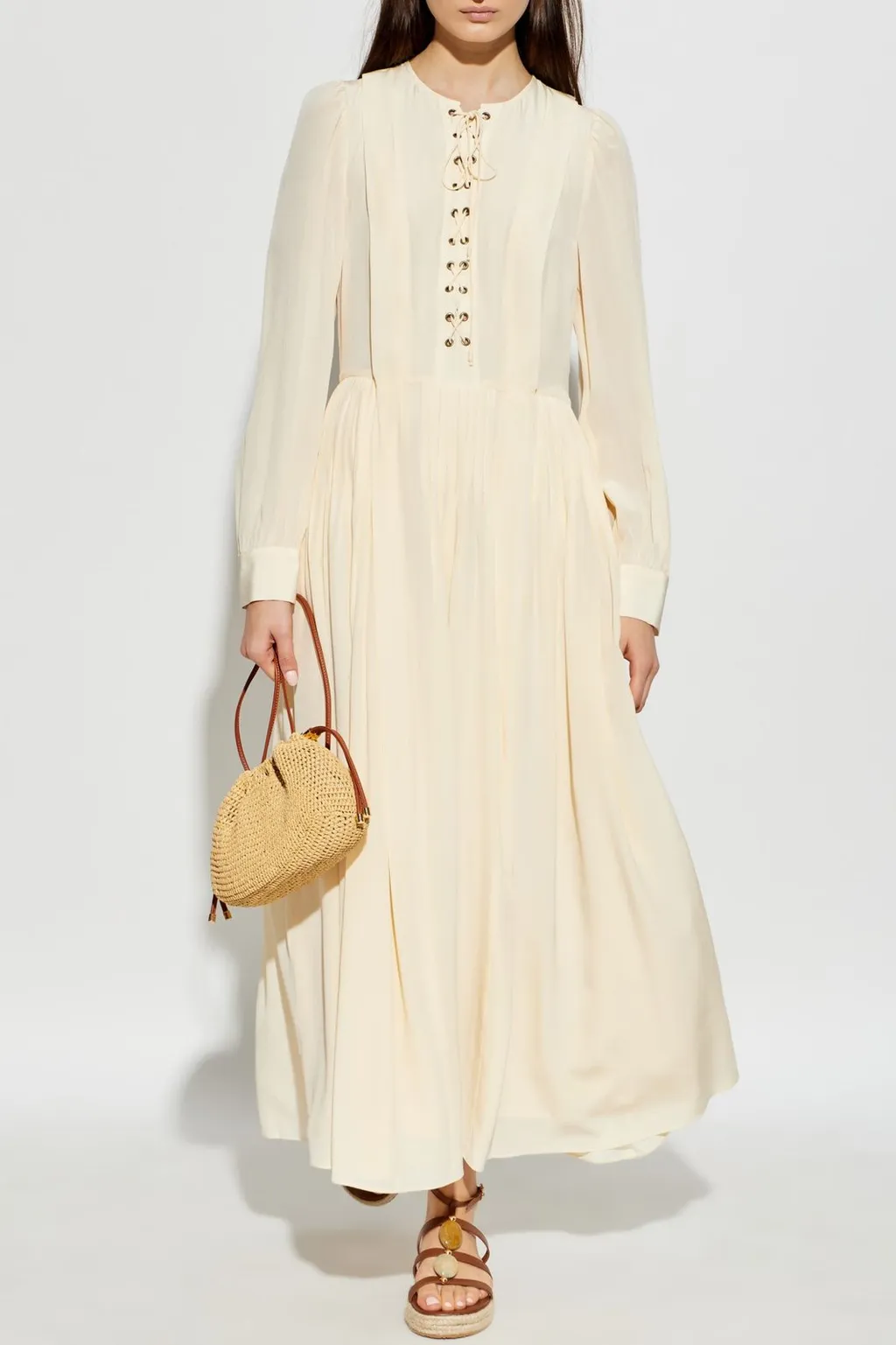 Long Sleeve Lace-Up Dress