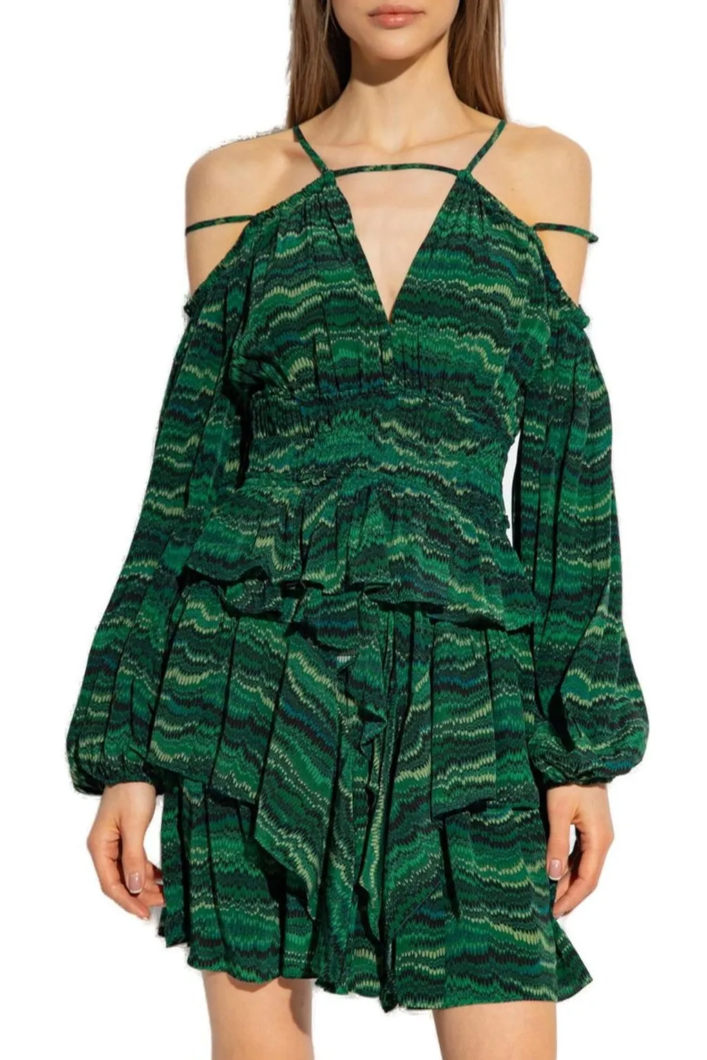 Ruffled Cold-Shoulder Mini Dress