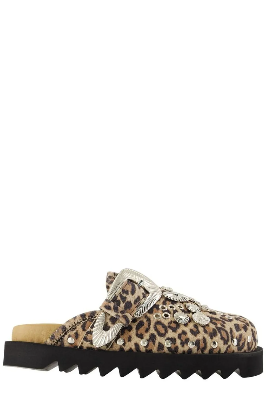 Leopard Print Clogs With Buckle And Studs