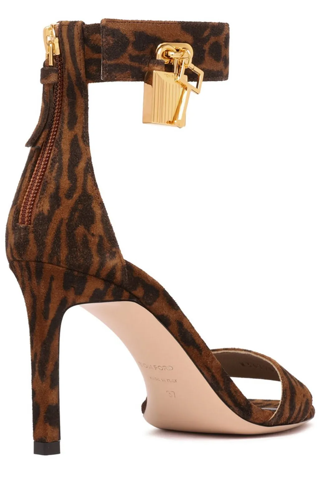 Leopard-Print Suede Sandals With Padlock Detail