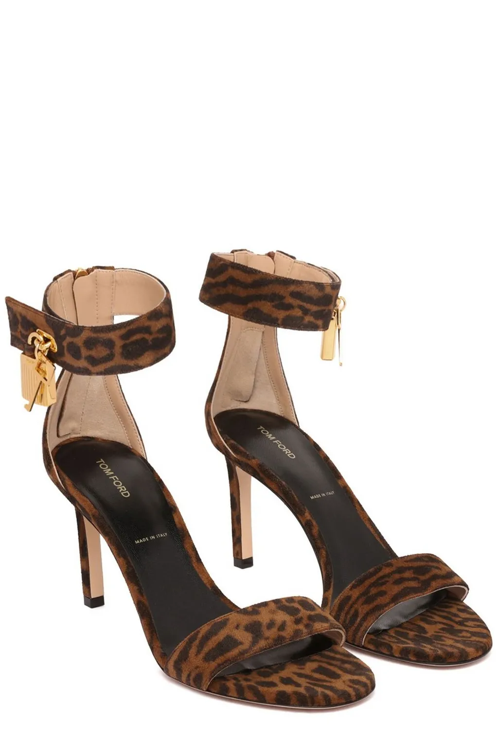 Leopard-Print Suede Sandals With Padlock Detail