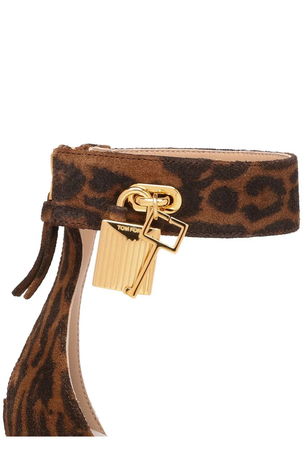 Leopard-Print Suede Sandals With Padlock Detail