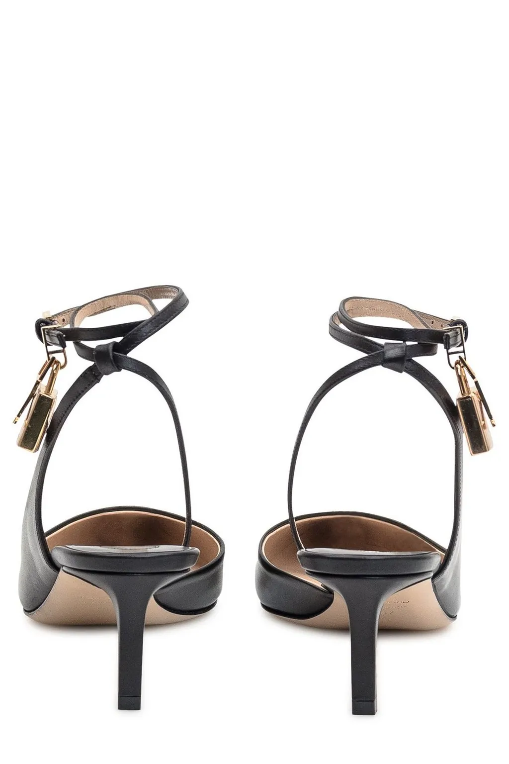 Pointed Toe Slingback Pumps With Ankle Strap And Lock Detail
