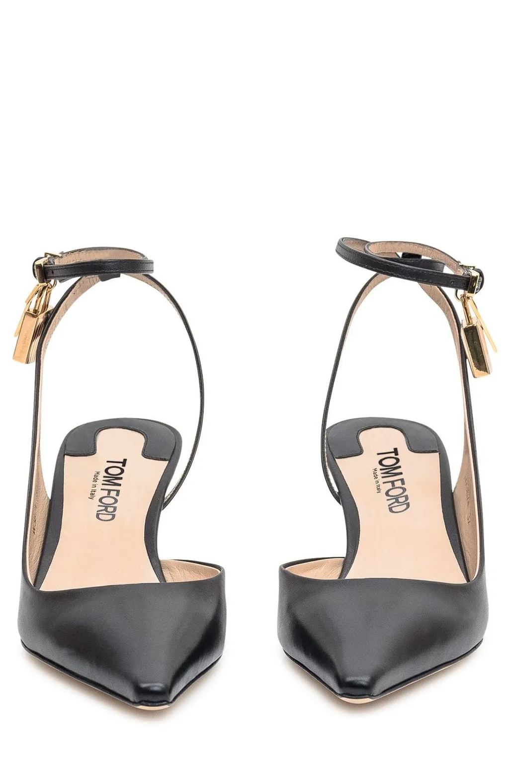 Pointed Toe Slingback Pumps With Ankle Strap And Lock Detail