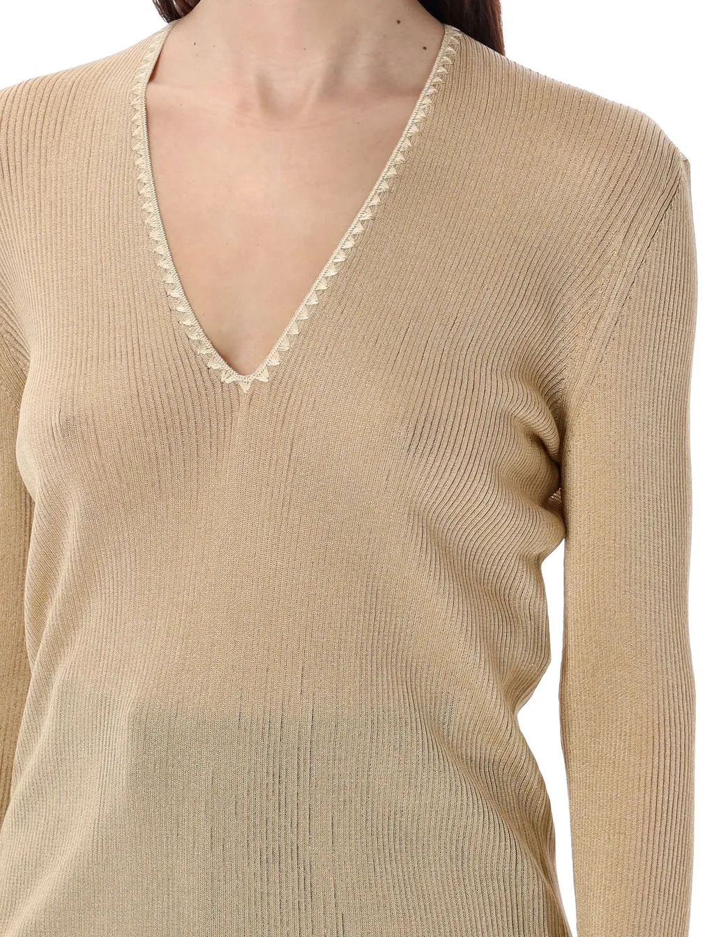 V-Neck Ribbed Knit Sweater