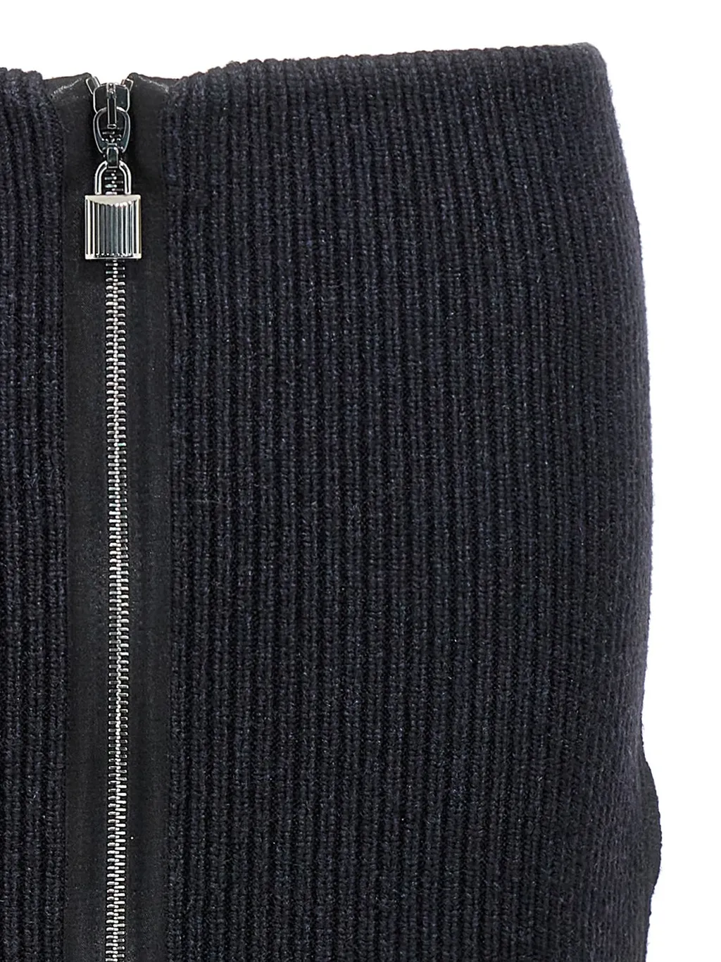 Ribbed Knit Midi Skirt With Zipper