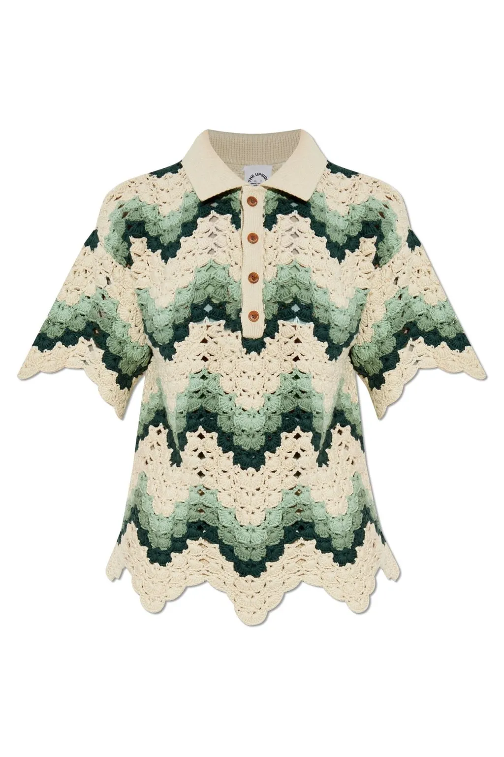 Crocheted Zigzag Polo Shirt