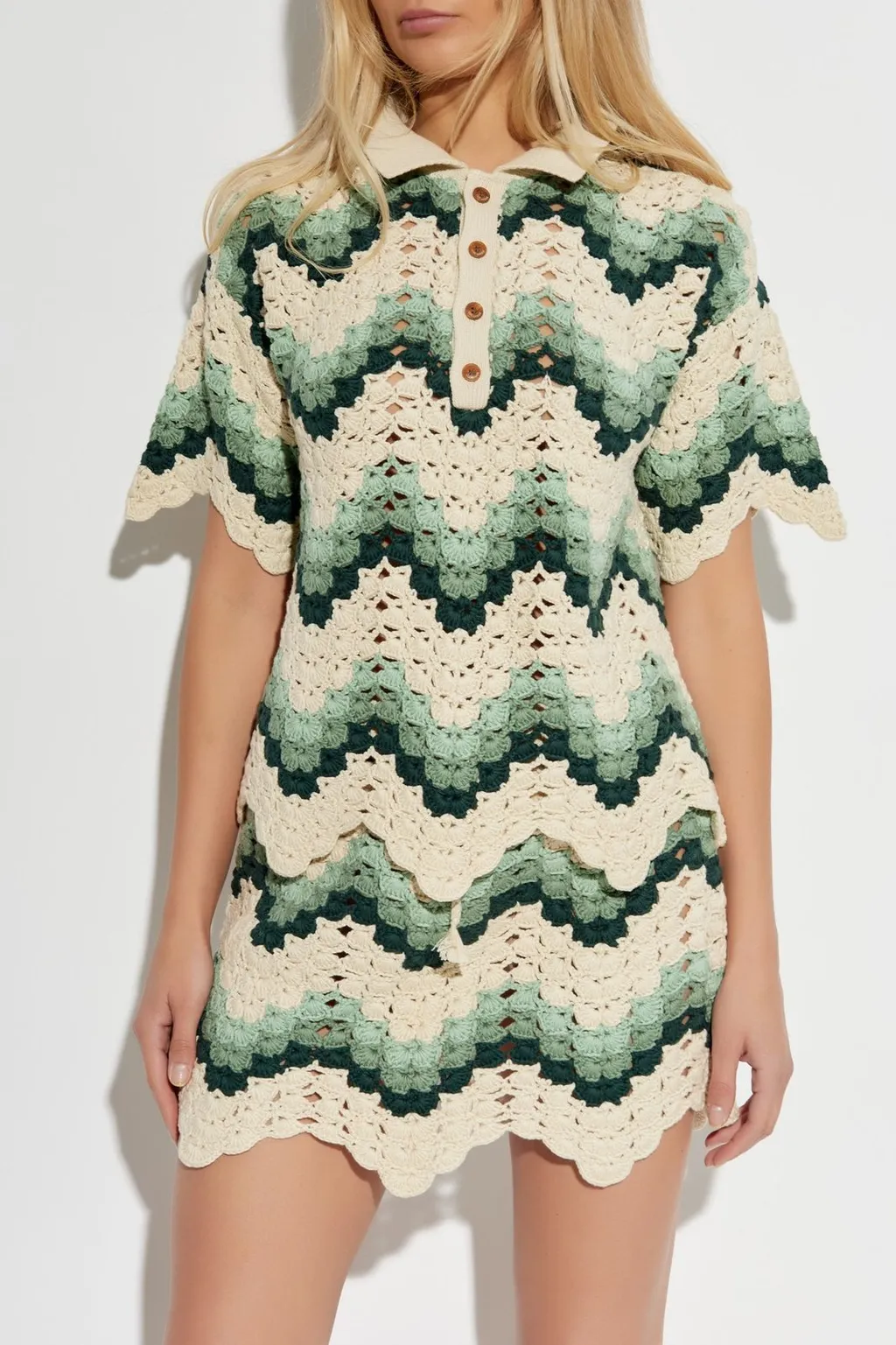 Crocheted Zigzag Polo Shirt