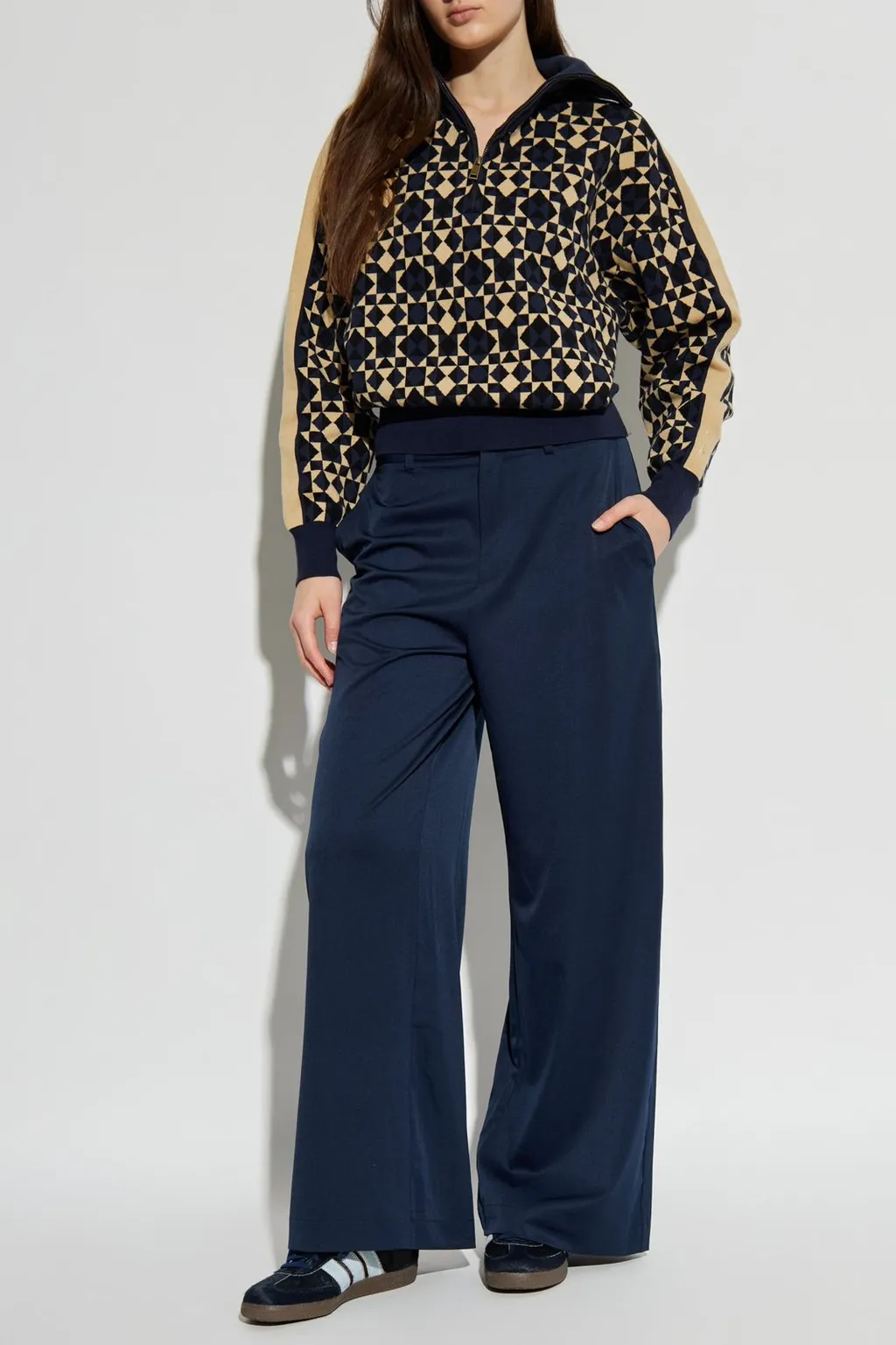 Geometric Print Half-Zip Sweater