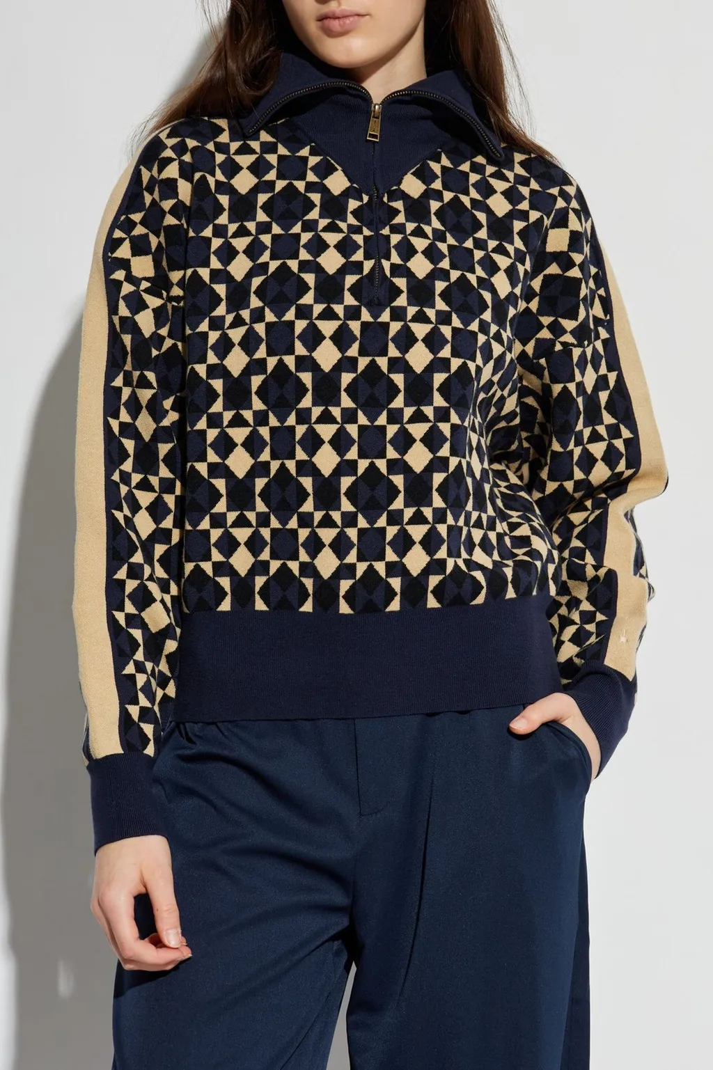 Geometric Print Half-Zip Sweater
