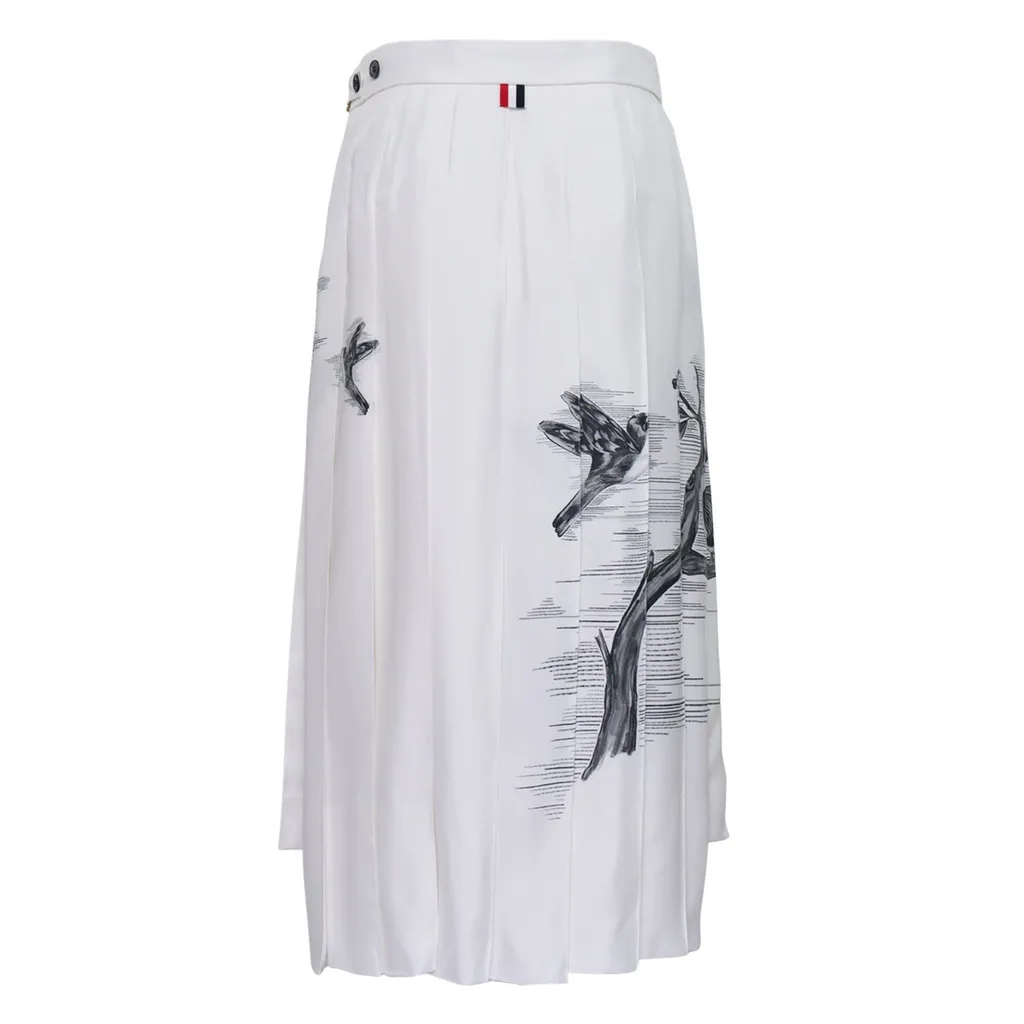 Pleated Midi Skirt With Bird Print