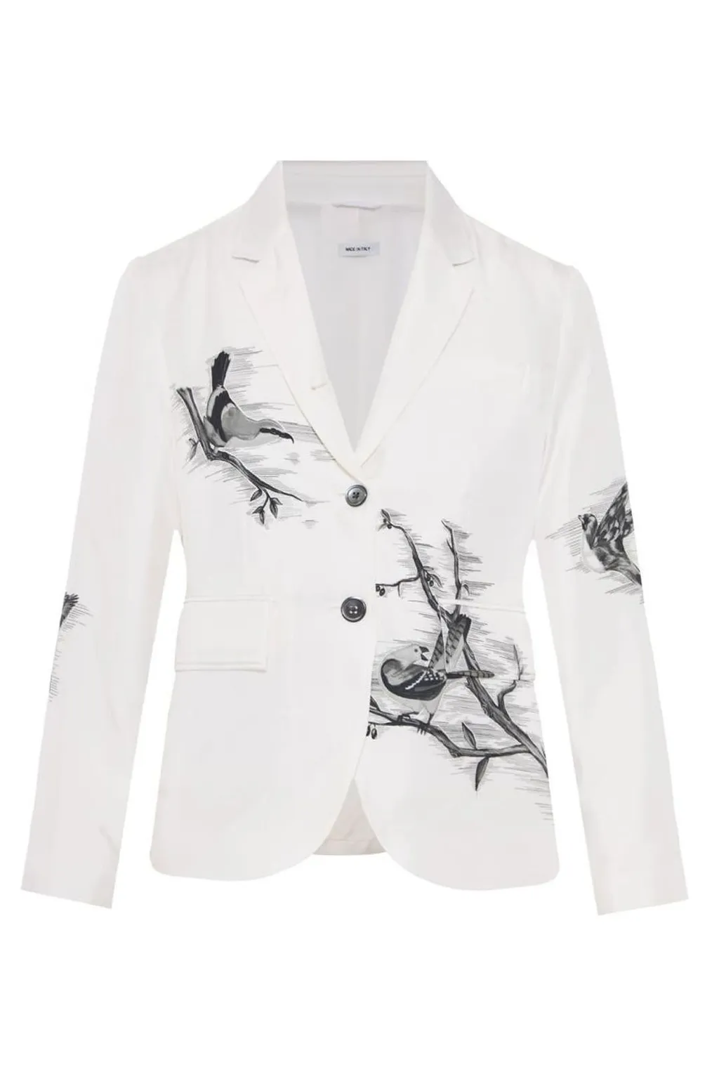 Single-Breasted Blazer With Bird Print