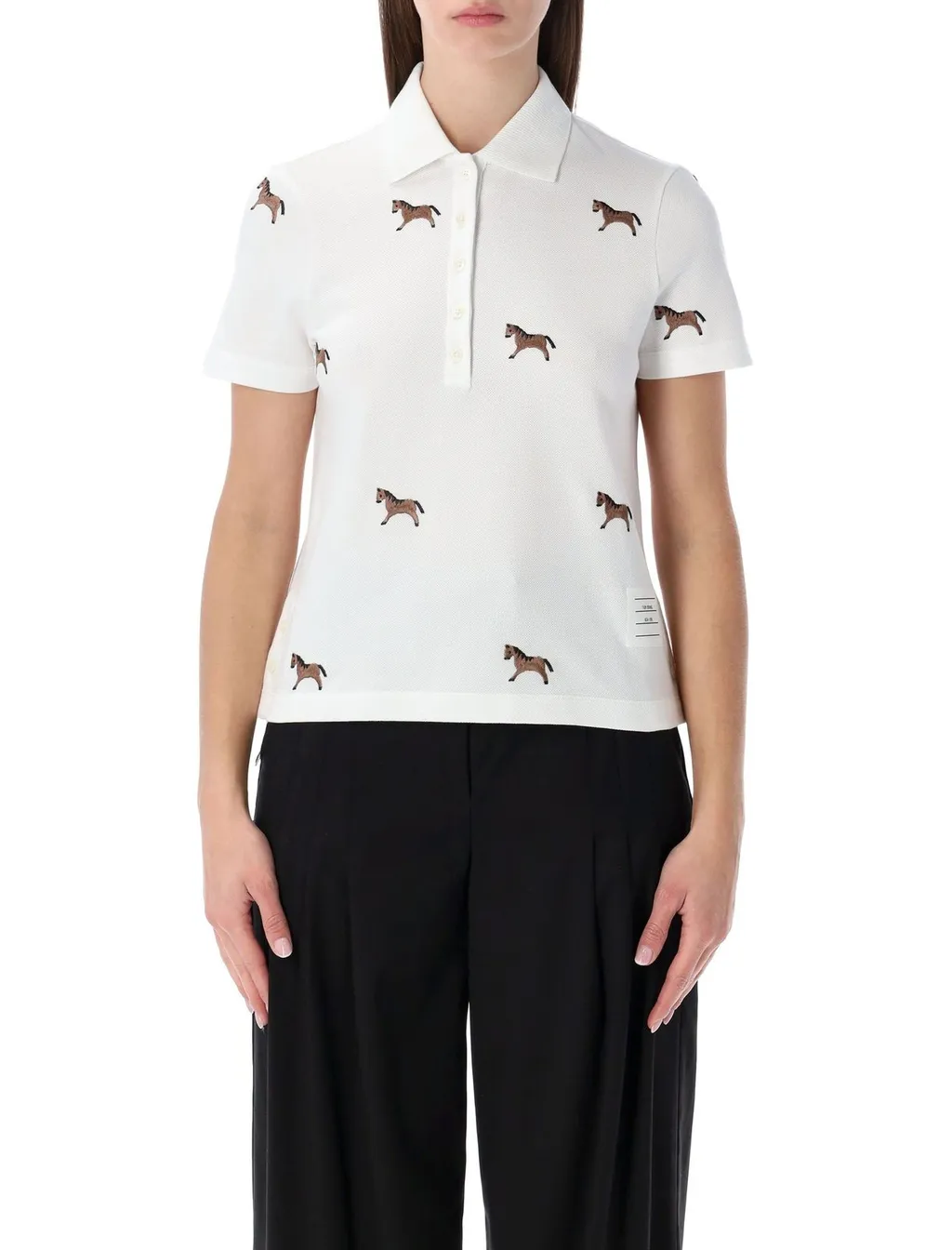 Short Sleeve Polo Shirt With Horse Embroidery