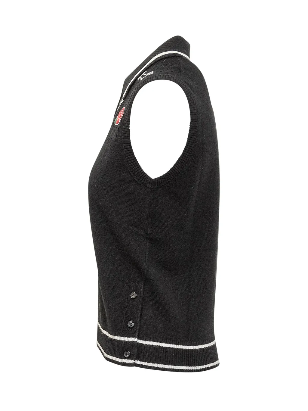 Sleeveless Polo Shirt With Dog And Rose Embroidery