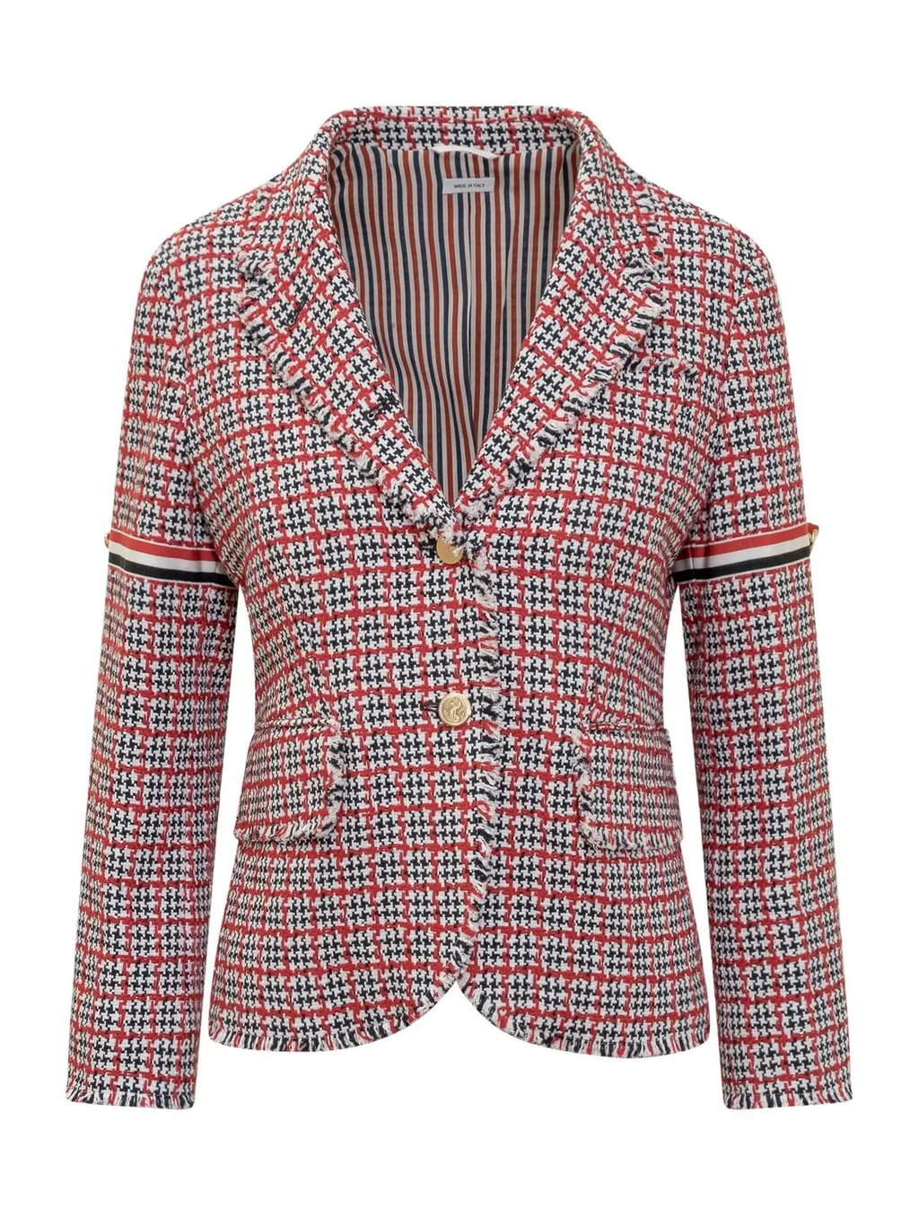 Tweed Blazer With Striped Trim