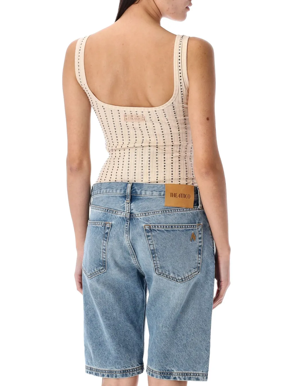 Ribbed Tank Top With Rhinestones