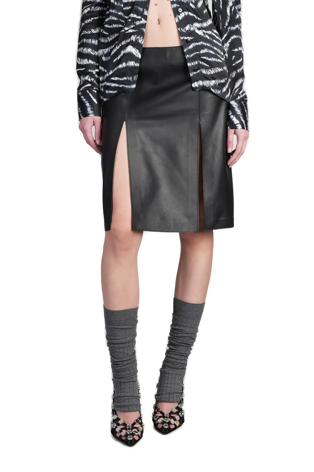 Leather Midi Skirt With Slits