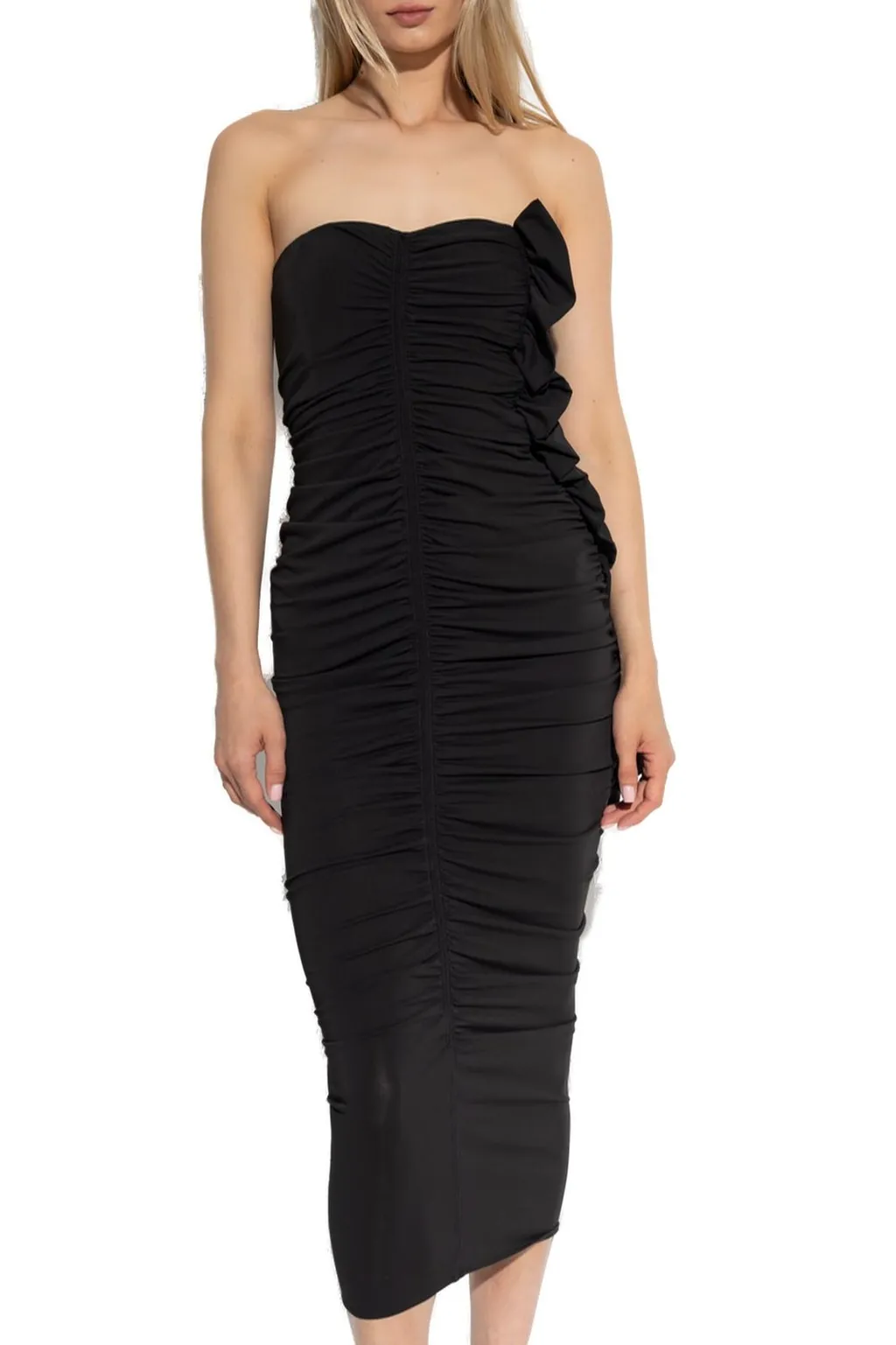 Strapless Ruched Midi Dress