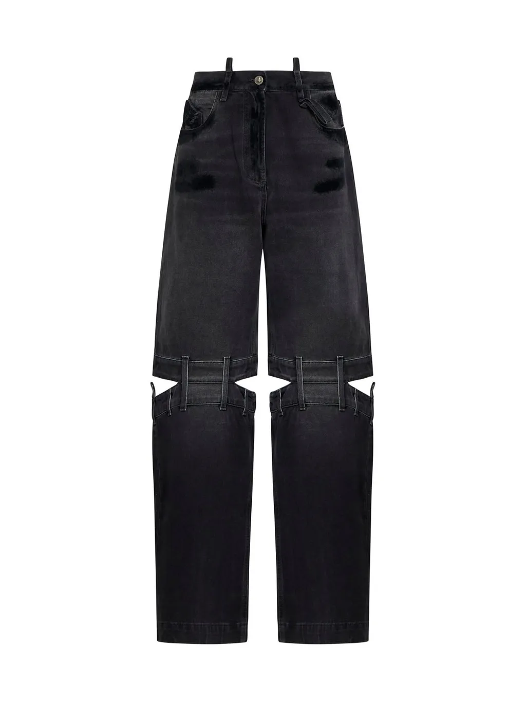 Wide-Leg Denim Pants With Cut-Outs