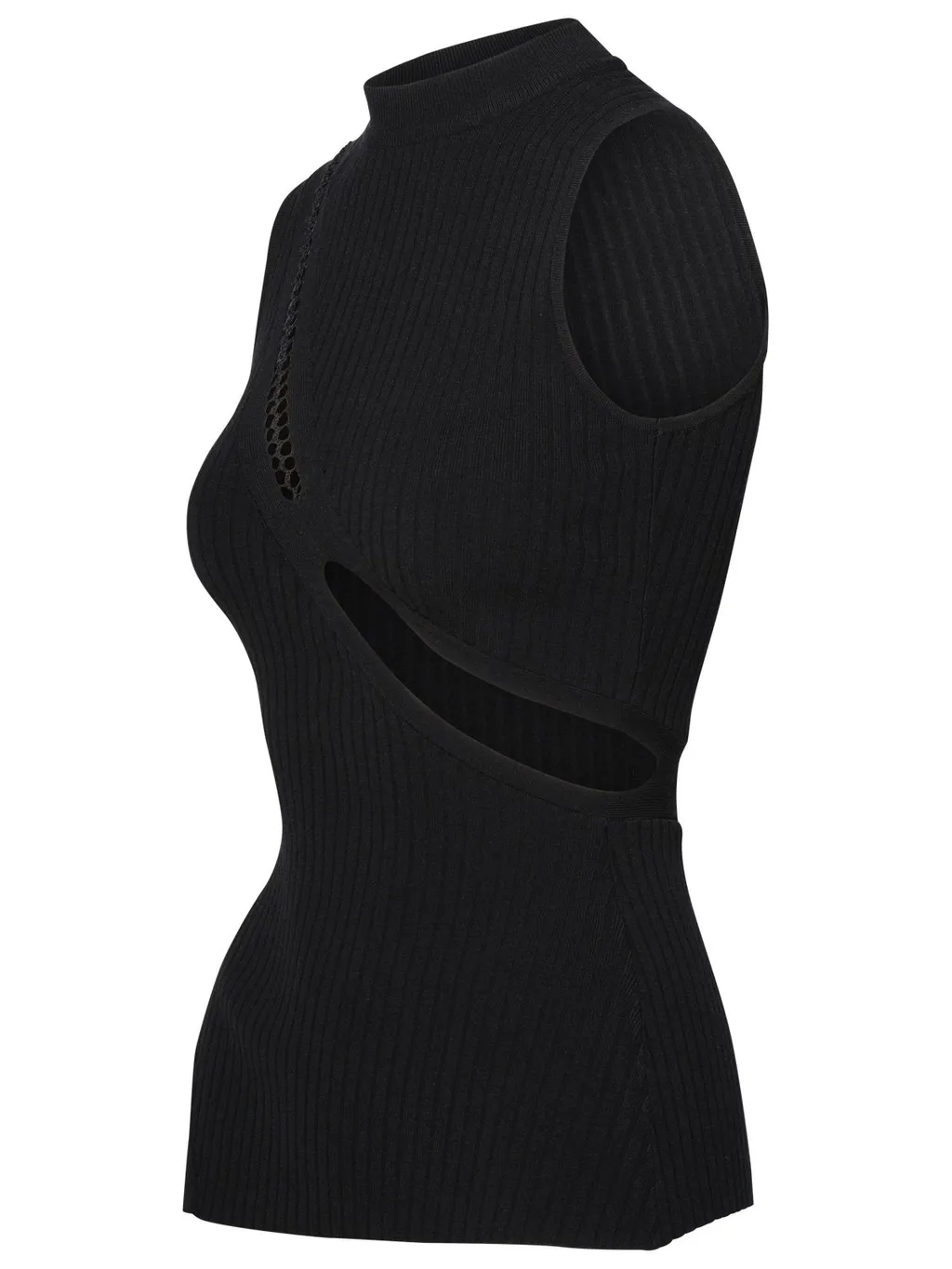 Sleeveless Ribbed Knit Top With Cut-Out Detail
