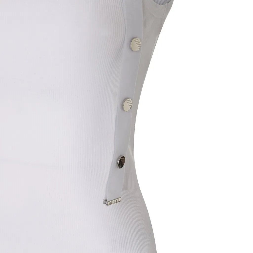 Ribbed Tank Top With Snap Button Detailing
