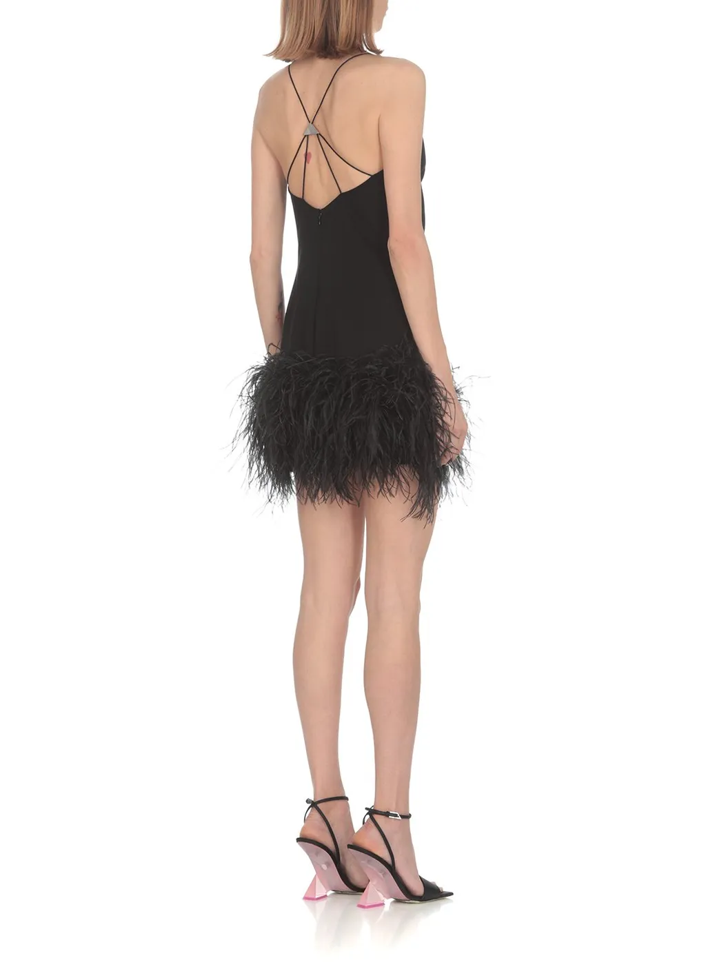 Mini Dress With Feather Trim