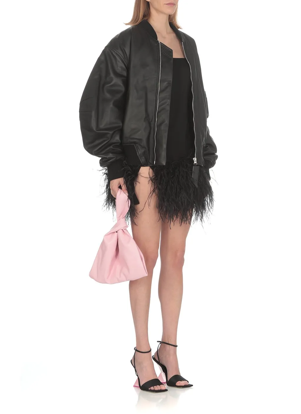 Mini Dress With Feather Trim