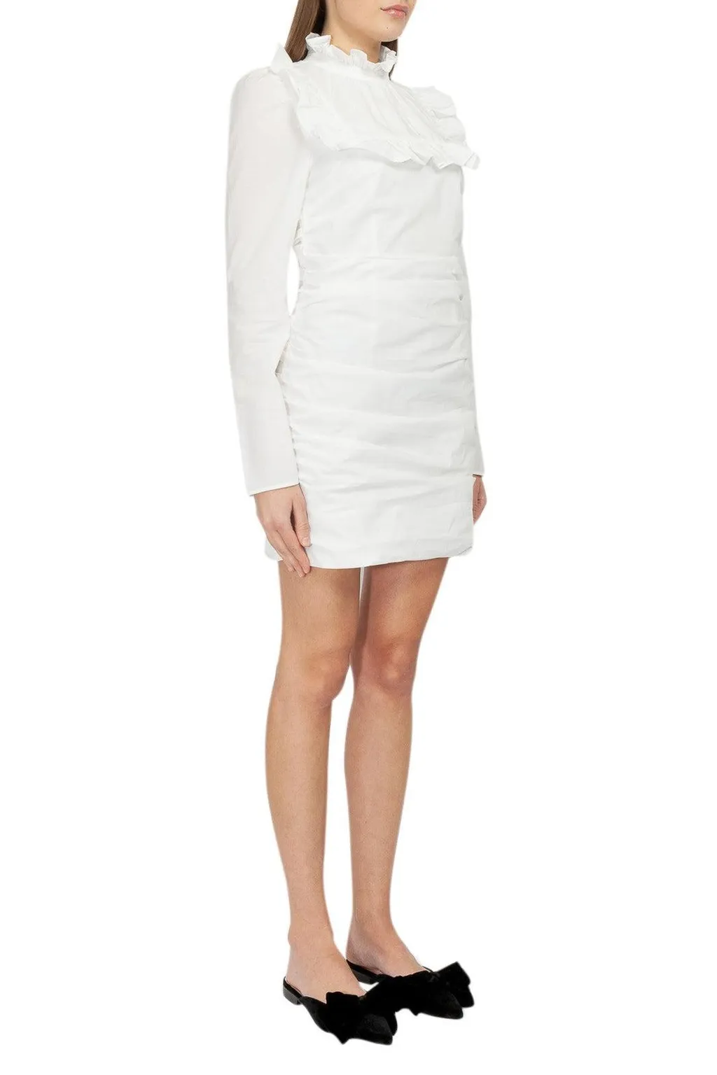 Ruched Mini Dress With Ruffle Collar