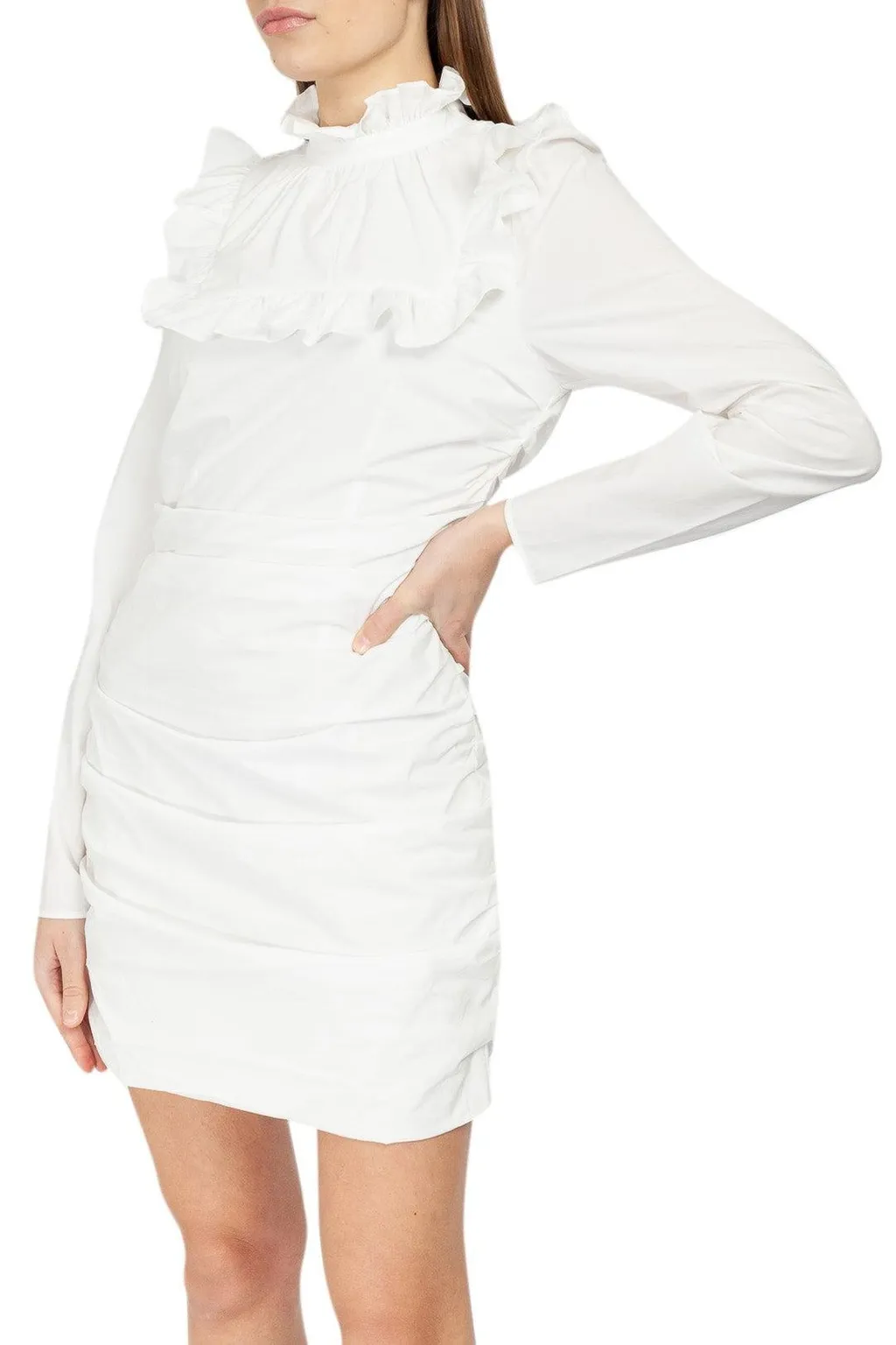 Ruched Mini Dress With Ruffle Collar