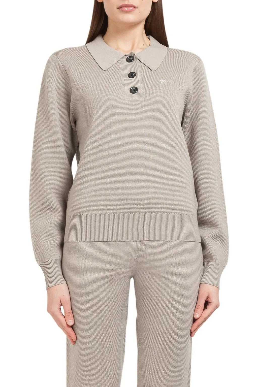 Ribbed Knit Polo Sweater